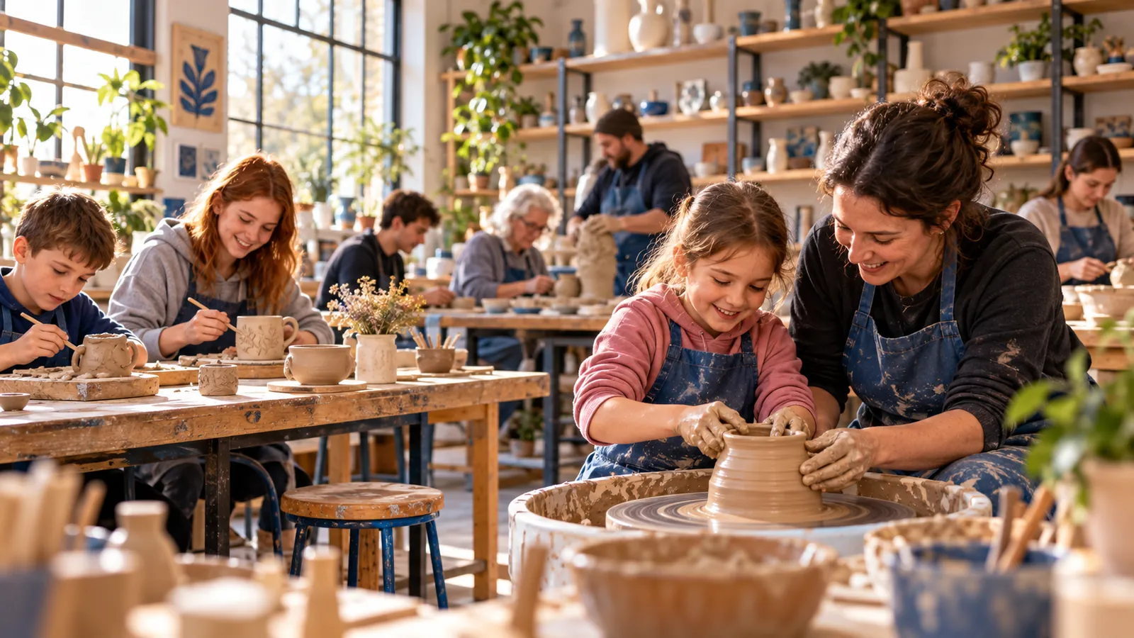 Hands making pottery